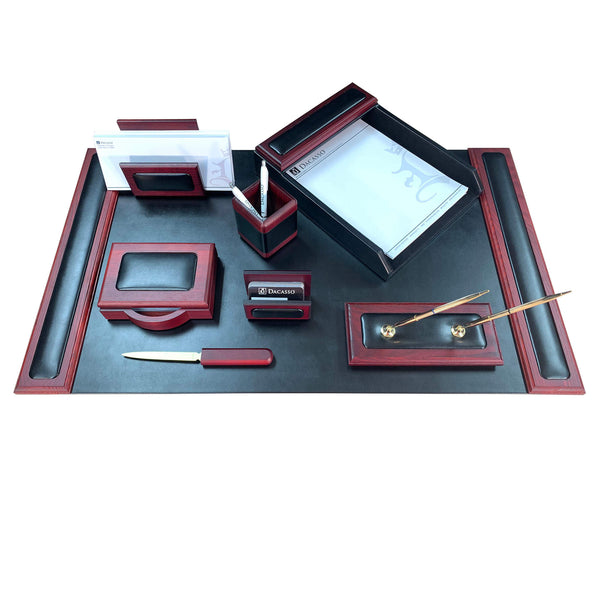 dacasso Mahogany (Rosewood) & Black Leather 8-Piece Desk Set