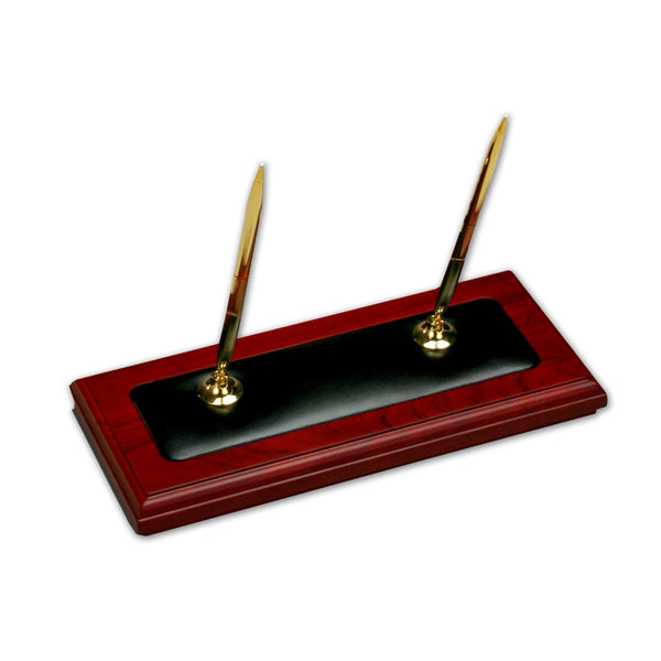 Dacasso Mahogany (Rosewood) & Black Leather Double Pen Stand