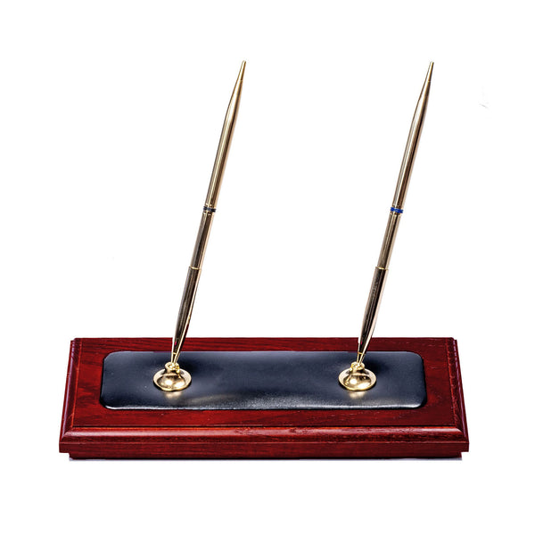 dacasso Mahogany (Rosewood) & Black Leather Double Pen Stand