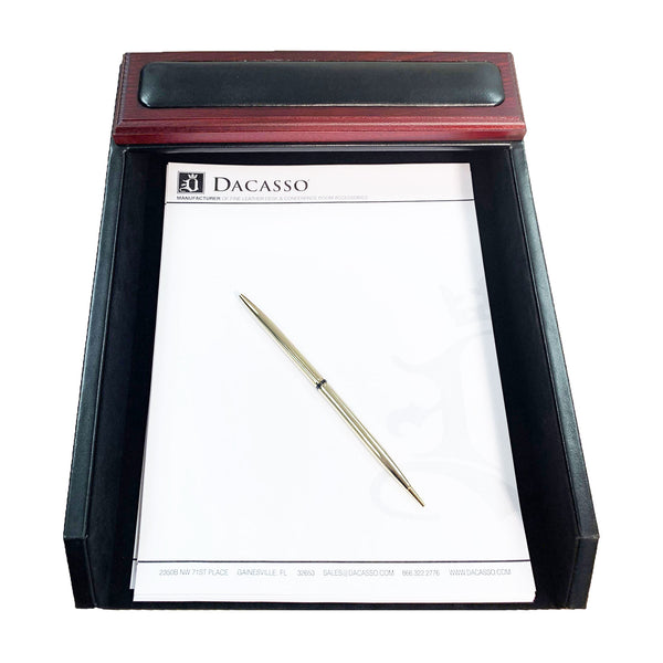 dacasso Mahogany (Rosewood) & Black Leather Letter Tray