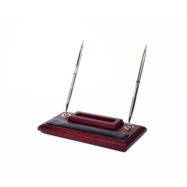 Dacasso Mahogany (Rosewood) & Black Leather Pen Stand With Cell Phone Holder