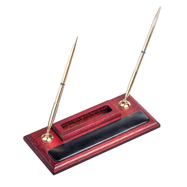 dacasso Mahogany (Rosewood) & Black Leather Pen Stand with Cell Phone Holder