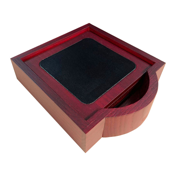 Dacasso Mahogany (Rosewood) & Black Leather Square Coaster Set W/ Holder