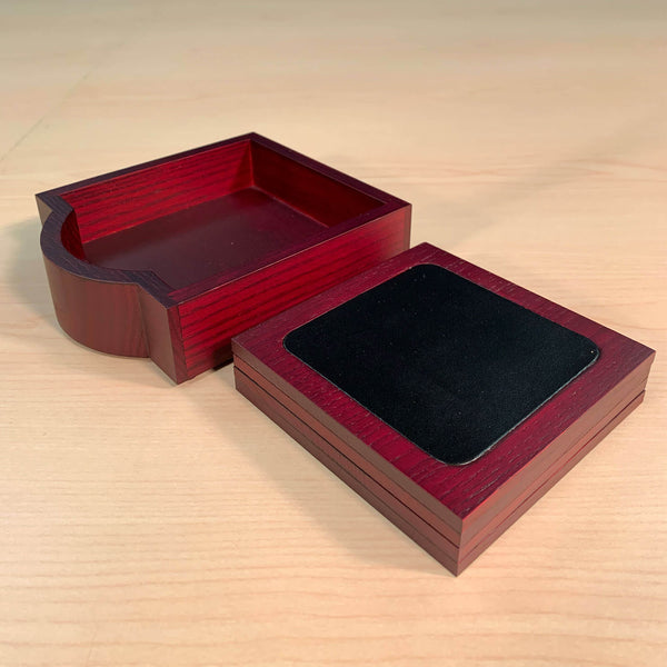 Dacasso Mahogany (Rosewood) & Black Leather Square Coaster Set W/ Holder