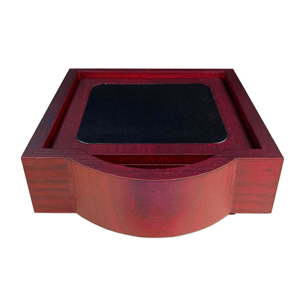 dacasso Mahogany (Rosewood) & Black Leather Square Coaster Set w/ Holder