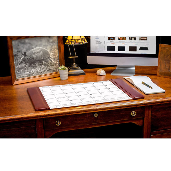 Dacasso Mocha Leather Desk Pad W/ 2025 Calendar Insert 25.5 X 17.25