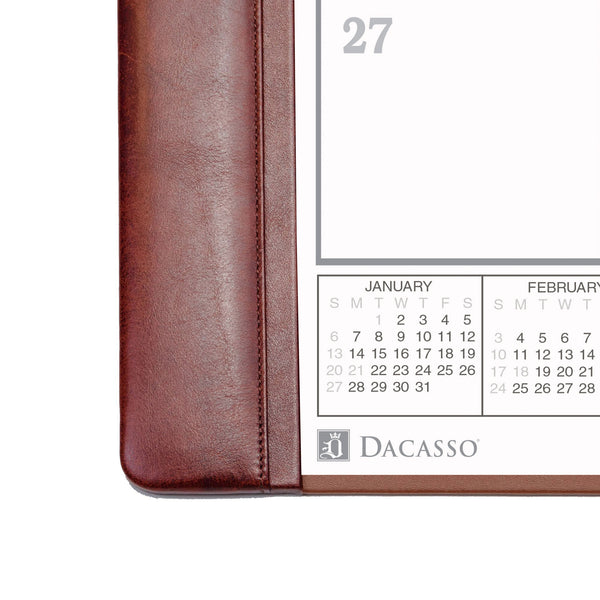 Dacasso Mocha Leather Desk Pad W/ 2025 Calendar Insert 25.5 X 17.25