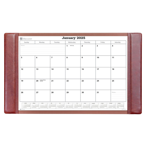 dacasso Mocha Leather Desk Pad w/ 2025 Calendar Insert 34 x 20