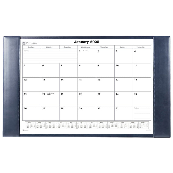 dacasso Navy Blue Bonded Leather Desk Pad w/ 2025 Calendar Insert 30 x 18