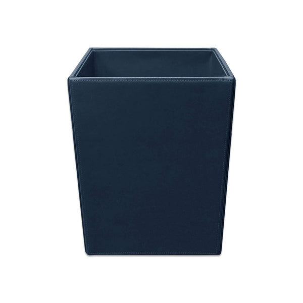 Dacasso Navy Blue Bonded Leather Waste Basket 14 Qt