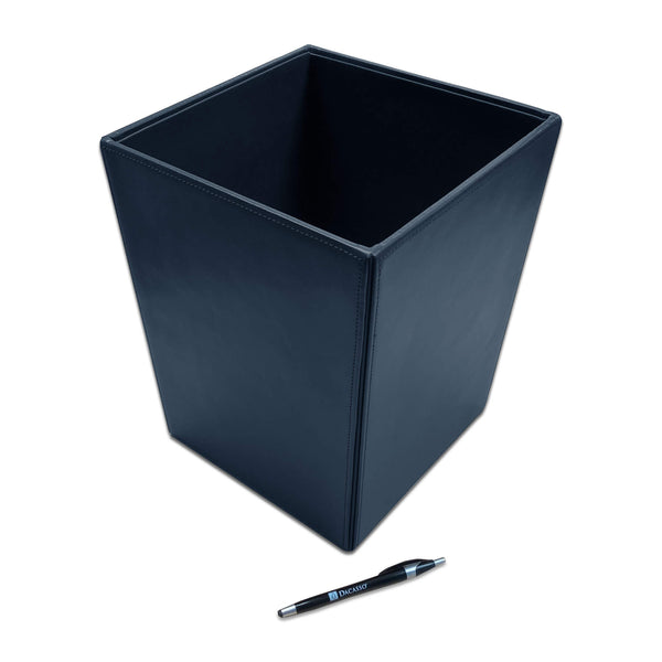 Dacasso Navy Blue Bonded Leather Waste Basket 14 Qt