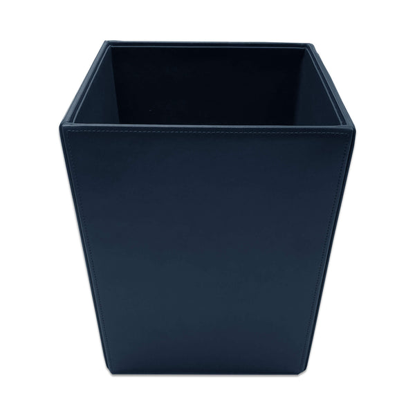 Dacasso Navy Blue Bonded Leather Waste Basket 14 Qt