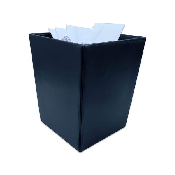 dacasso Navy Blue Bonded Leather Waste Basket 14 Qt