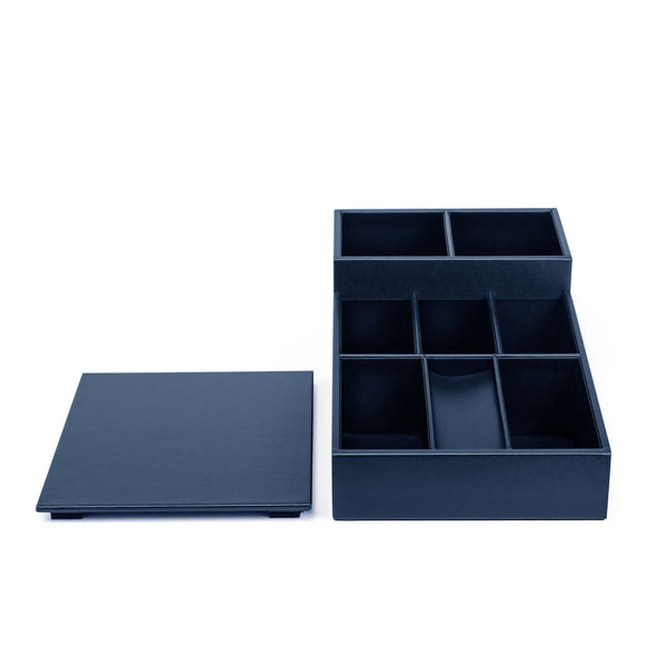 Dacasso Navy Blue Leather Coffee Condiment Organizer