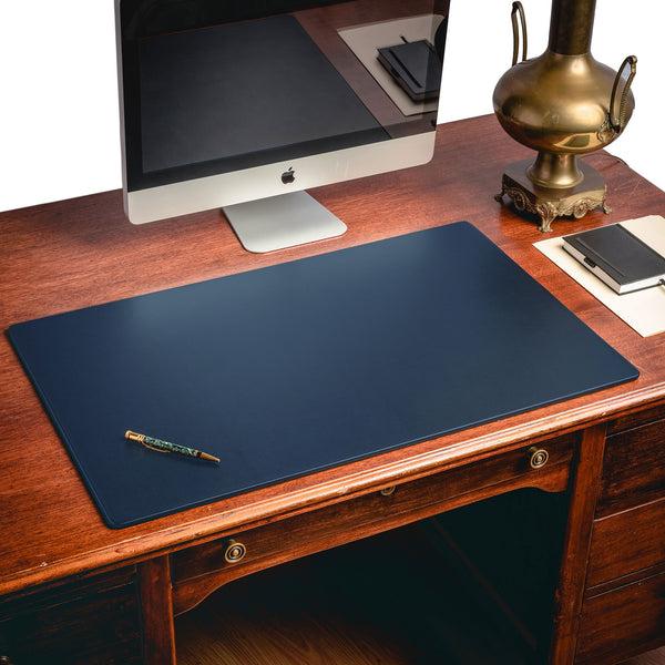 Dacasso Navy Blue Leather Desk Pad W/out Rails 34" X 20"