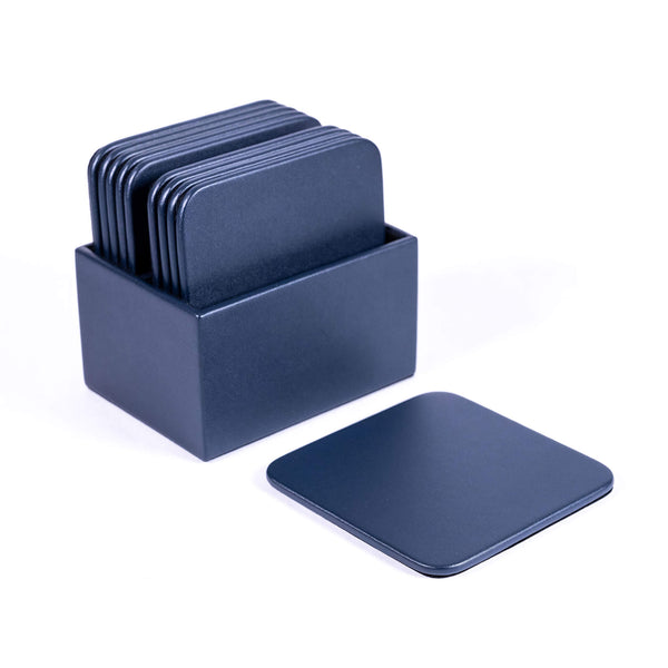Dacasso Navy Blue Leatherette 10 Square Coaster Set W/ Holder