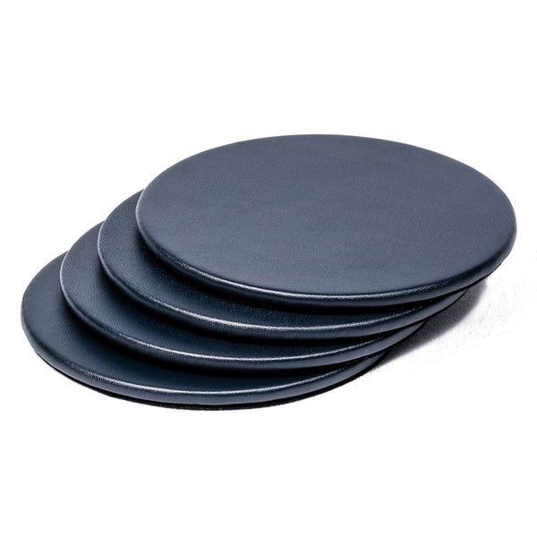 Dacasso Navy Blue Leatherette 4 Round Coaster Set W/ Holder