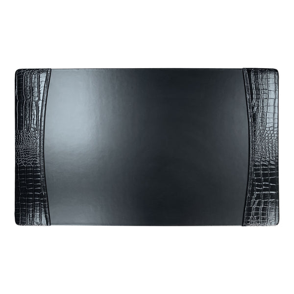 dacasso Protacini Black Crocodile Embossed Italian Leather 34 x 20 Side-Rail Desk Pad
