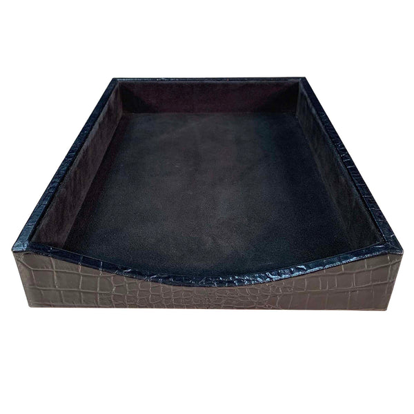 Dacasso Protacini Black Italian Crocodile Leather Front-Load Letter Tray