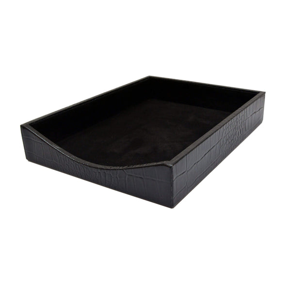 dacasso Protacini Black Italian Crocodile Leather Front-Load Letter Tray