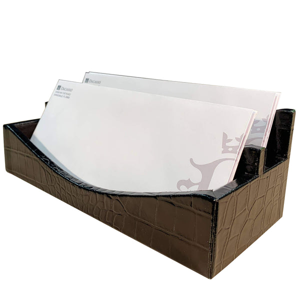 Dacasso Protacini Black Italian Crocodile Leather Letter Holder