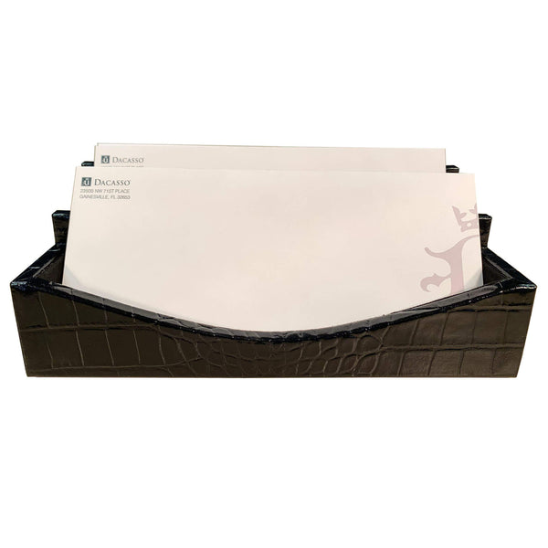 Dacasso Protacini Black Italian Crocodile Leather Letter Holder