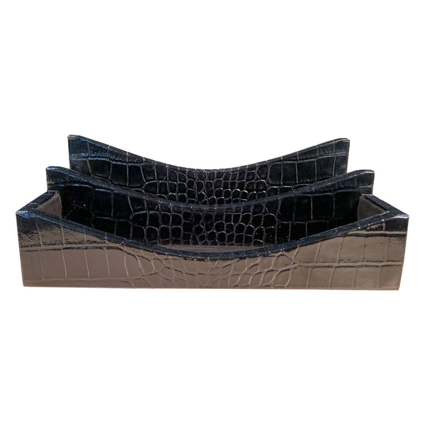 dacasso Protacini Black Italian Crocodile Leather Letter Holder