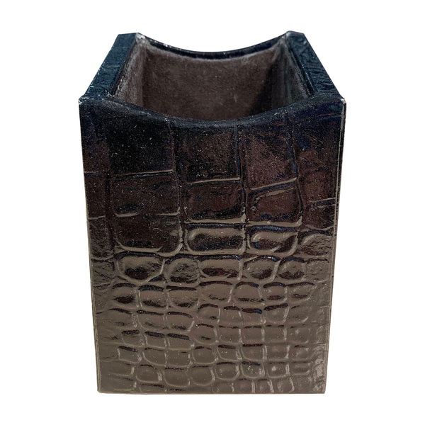 Dacasso Protacini Black Italian Crocodile Leather Pencil Cup