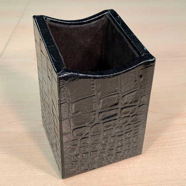 Dacasso Protacini Black Italian Crocodile Leather Pencil Cup