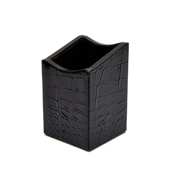 dacasso Protacini Black Italian Crocodile Leather Pencil Cup