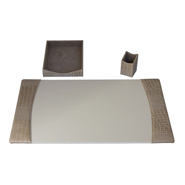 dacasso Protacini Breeze Beige Italian Crocodile Leather 3-Piece Desk Set