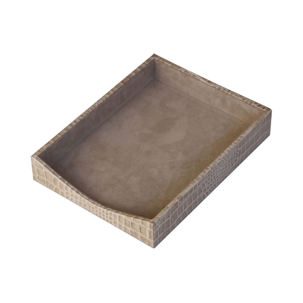 Dacasso Protacini Breeze Beige Italian Crocodile Leather Front-Load Letter Tray