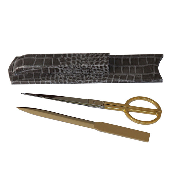 Dacasso Protacini Castlerock Gray Italian Crocodile Leather Library Set