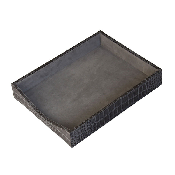 Dacasso Protacini Castlerock Gray Italian Crocodile Leather Front-Load Letter Tray