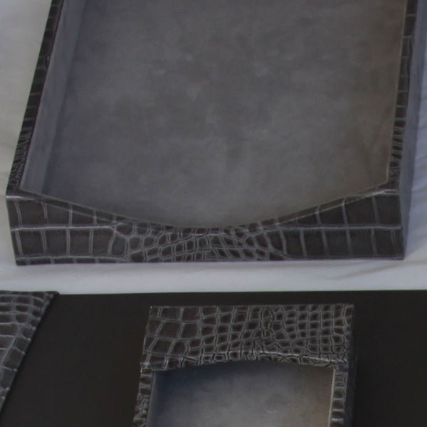 Dacasso Protacini Castlerock Gray Italian Crocodile Leather Front-Load Letter Tray