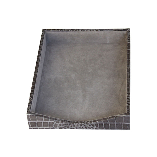 dacasso Protacini Castlerock Gray Italian Crocodile Leather Front-Load Letter Tray