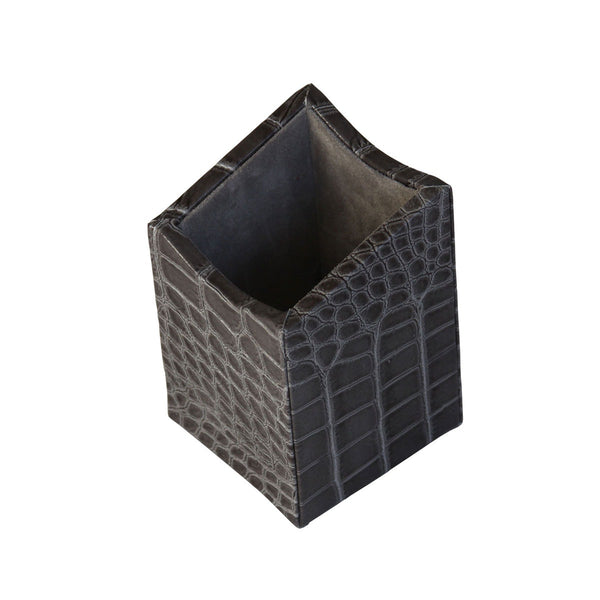 Dacasso Protacini Castlerock Gray Italian Crocodile Leather Pencil Cup