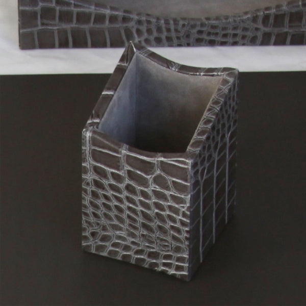 Dacasso Protacini Castlerock Gray Italian Crocodile Leather Pencil Cup