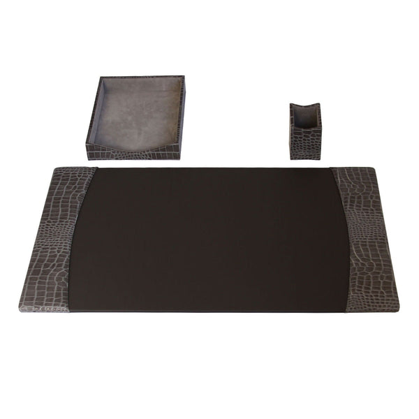 dacasso Protacini Castlerock Gray Italian Crocodile Leather 3-Piece Desk Set