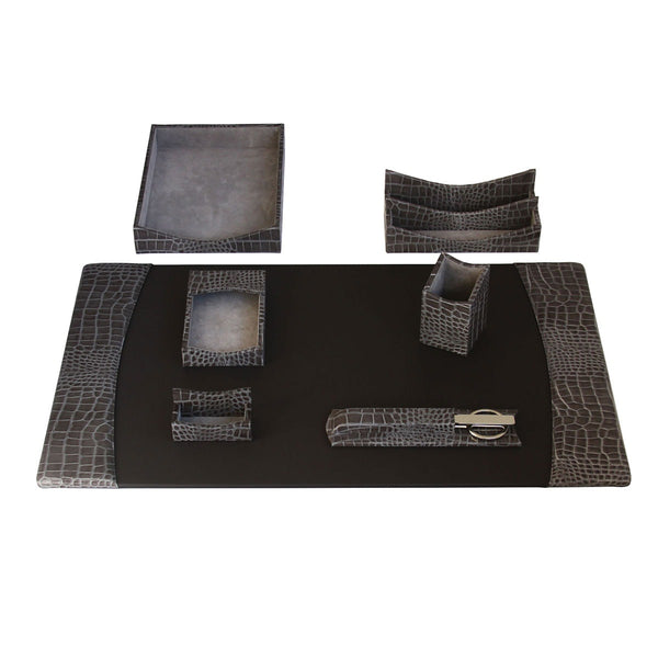 dacasso Protacini Castlerock Gray Italian Crocodile Leather Desk Set 7pc