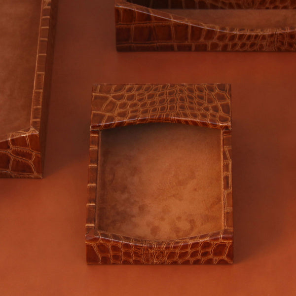 Dacasso Protacini Cognac Brown Italian Crocodile Leather 4 X 6 Memo Holder