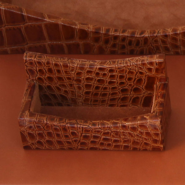 Dacasso Protacini Cognac Brown Italian Crocodile Leather Business Card Holder