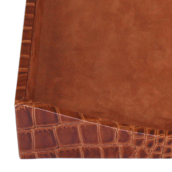 Dacasso Protacini Cognac Brown Italian Crocodile Leather Front-Load Letter Tray