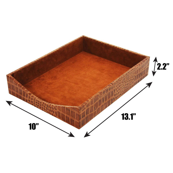Dacasso Protacini Cognac Brown Italian Crocodile Leather Front-Load Letter Tray