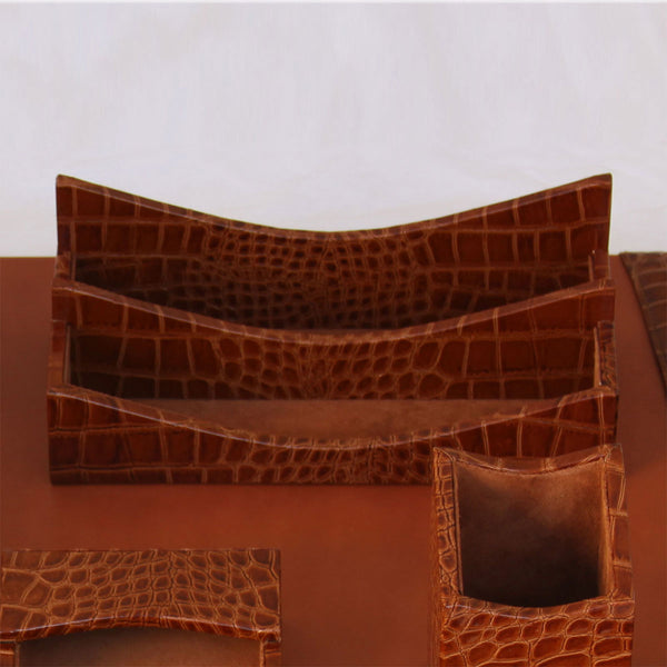 Dacasso Protacini Cognac Brown Italian Crocodile Leather Letter Holder