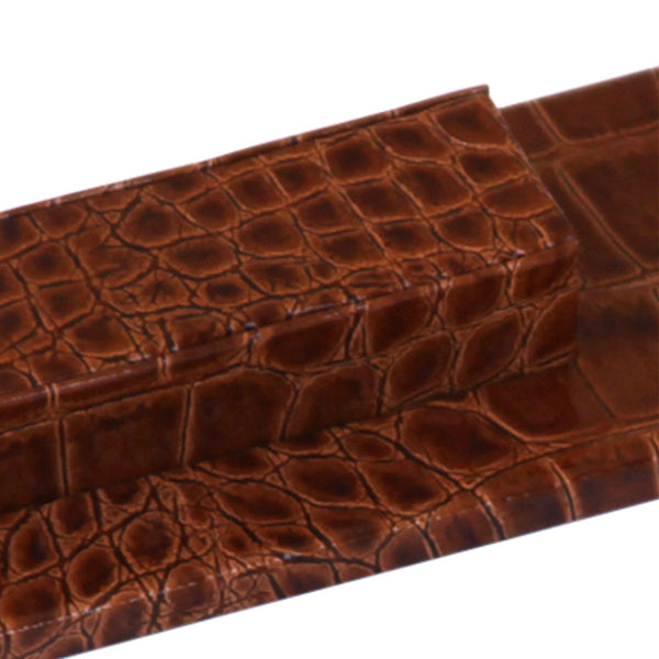 Dacasso Protacini Cognac Brown Italian Crocodile Leather Library Set - Gold