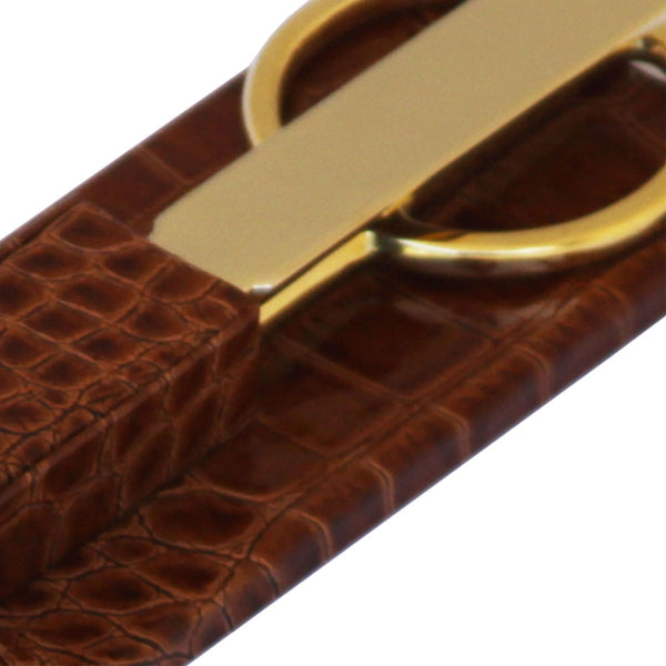 Dacasso Protacini Cognac Brown Italian Crocodile Leather Library Set - Gold