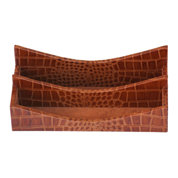 dacasso Protacini Cognac Brown Italian Crocodile Leather Letter Holder