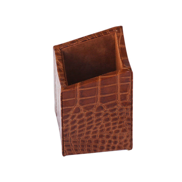Dacasso Protacini Cognac Brown Italian Crocodile Leather Pencil Cup