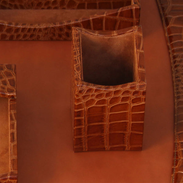 Dacasso Protacini Cognac Brown Italian Crocodile Leather Pencil Cup